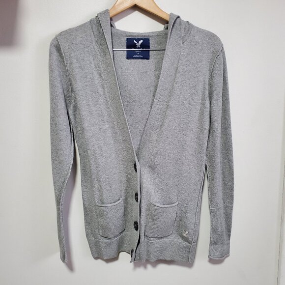 AMERICAN EAGLE Vintage Angora Rabbit Blend Cardigan Button Up Grey Women's Small - Picture 1 of 11